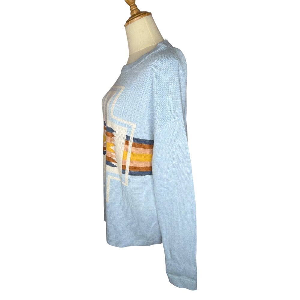 Pendleton Woolen Mills Light Blue Aztec Sweater Top Pullover Cotton Size Medium - Picture 5 of 11
